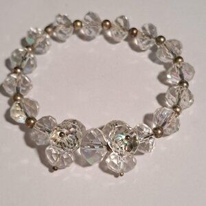 Clear large beads with small silver beaded bracelet